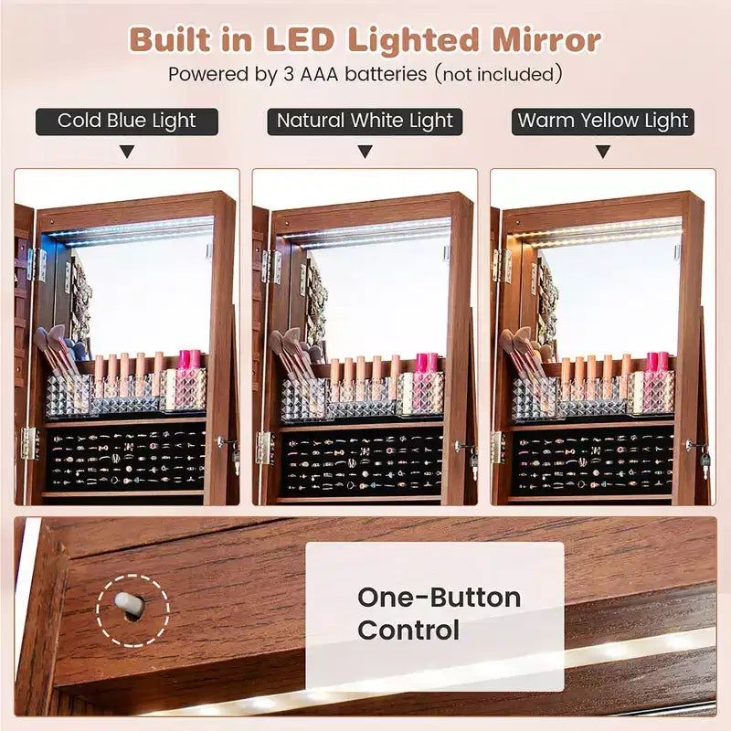 64 Mobile portagioie chiudibile a chiave con specchio e luci LED