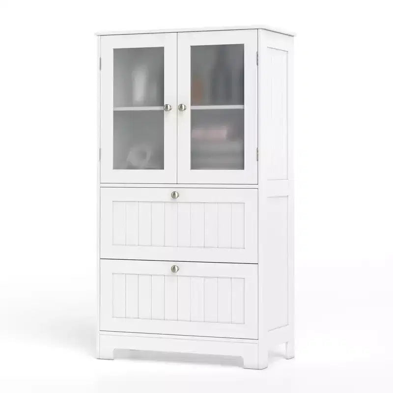 Costway Bathroom Floor Storage Cabinet Freestanding Cupboard Pantry w/ 2 Drawers