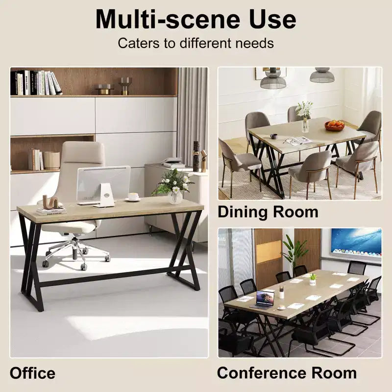Scrivania da computer da 59 pollici, grande scrivania da ufficio industriale con telaio in metallo resistente