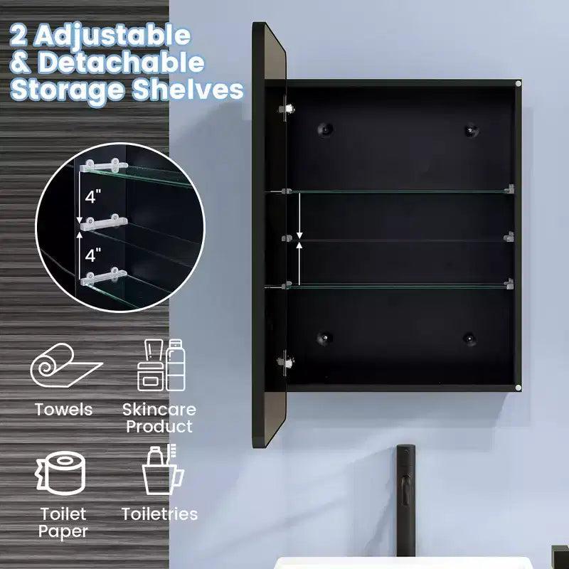 Mobiletto da bagno con specchio da 20 x 30 pollici, con telaio in alluminio e ripiani regolabili