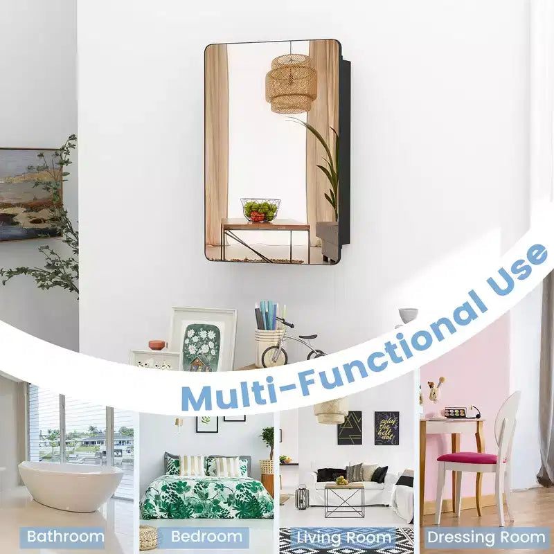Mobiletto da bagno con specchio da 20 x 30 pollici, con telaio in alluminio e ripiani regolabili