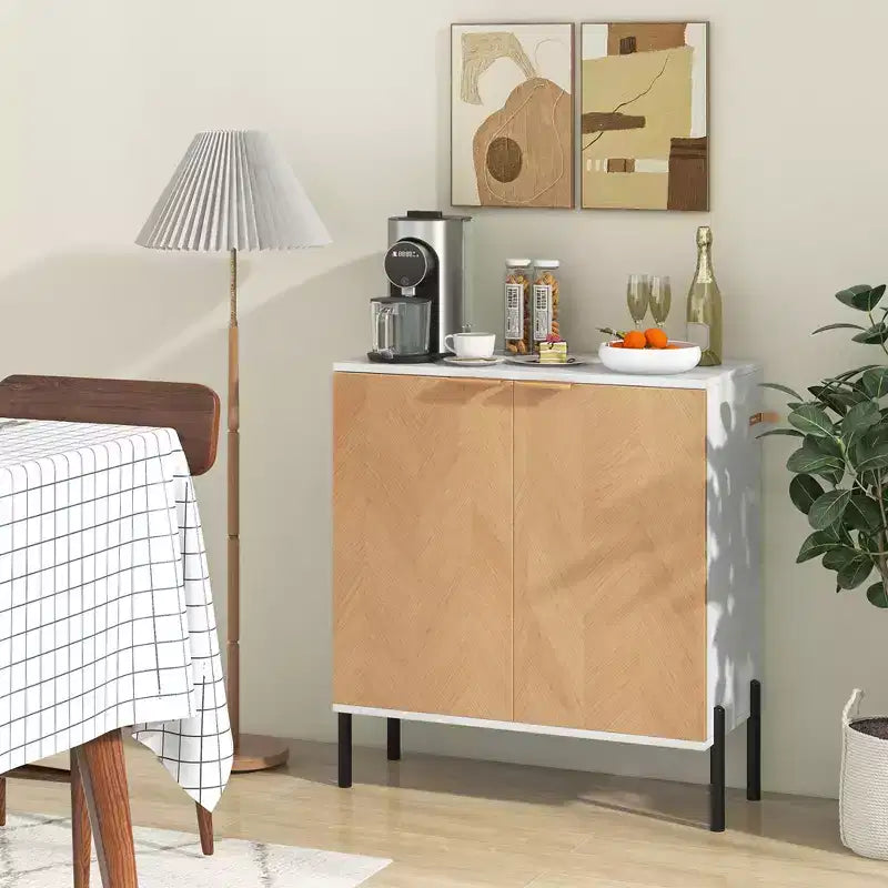Credenza a 2 ante con ripiano, gambe in metallo e kit antiribaltamento