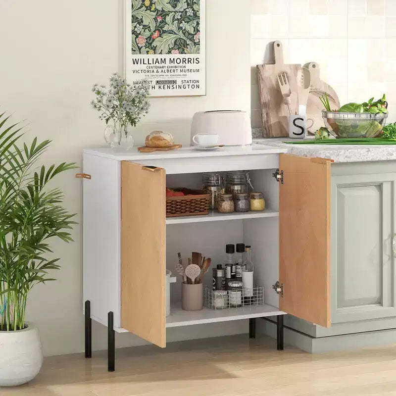 Credenza a 2 ante con ripiano, gambe in metallo e kit antiribaltamento