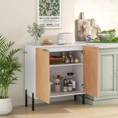 Credenza a 2 ante con ripiano, gambe in metallo e kit antiribaltamento