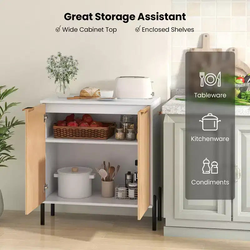 Credenza a 2 ante con ripiano, gambe in metallo e kit antiribaltamento