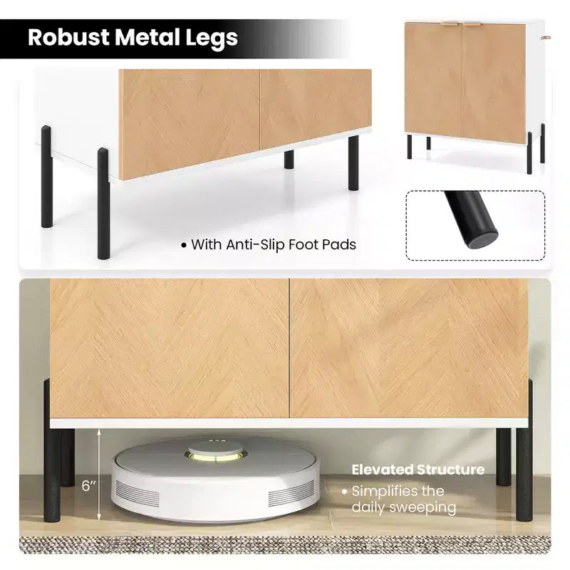 Credenza a 2 ante con ripiano, gambe in metallo e kit antiribaltamento
