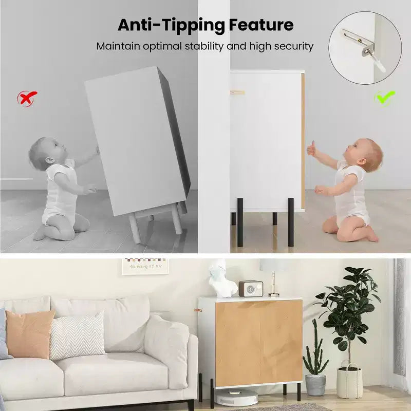 Credenza a 2 ante con ripiano, gambe in metallo e kit antiribaltamento