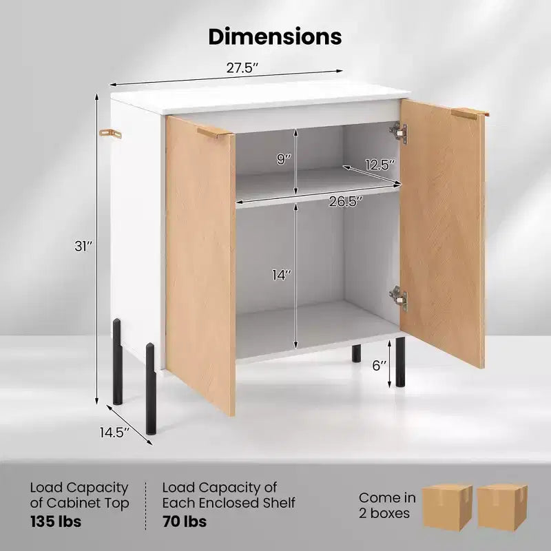 Credenza a 2 ante con ripiano, gambe in metallo e kit antiribaltamento