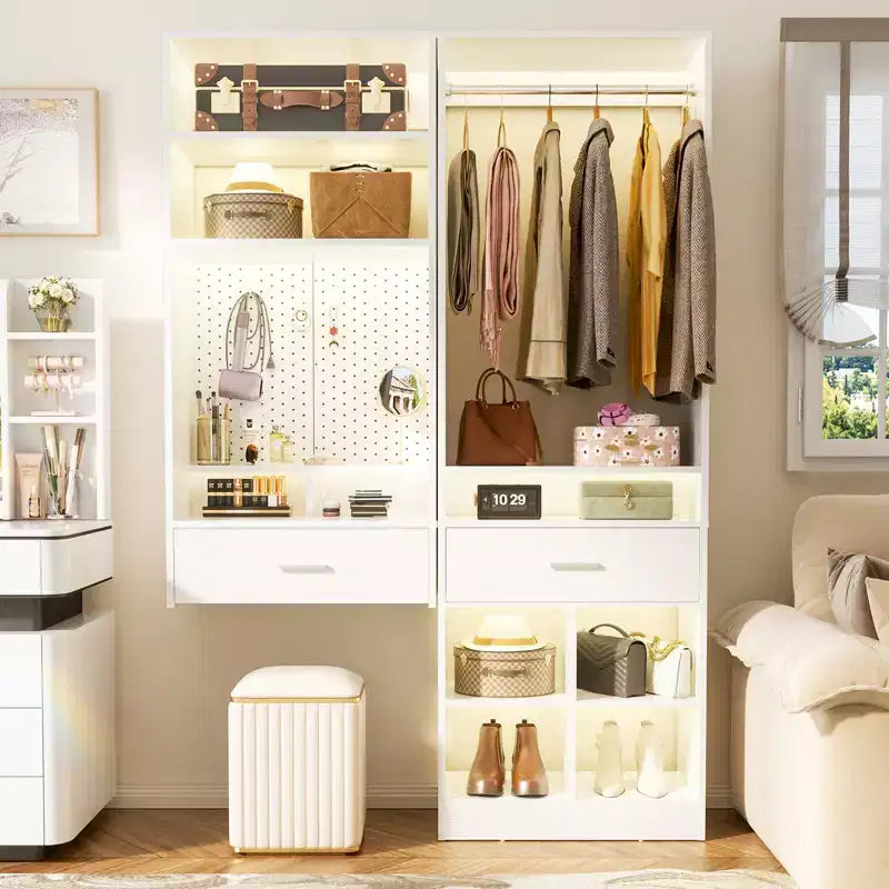 Sistema armadio 50 pezzi con scrivania a muro e organizer da trucco
