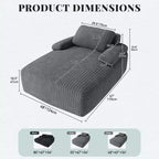 Sedia a sdraio da interno 48 pollici, oversize, in velluto a coste, senza struttura, divano letto, nessun montaggio richiesto, grigio