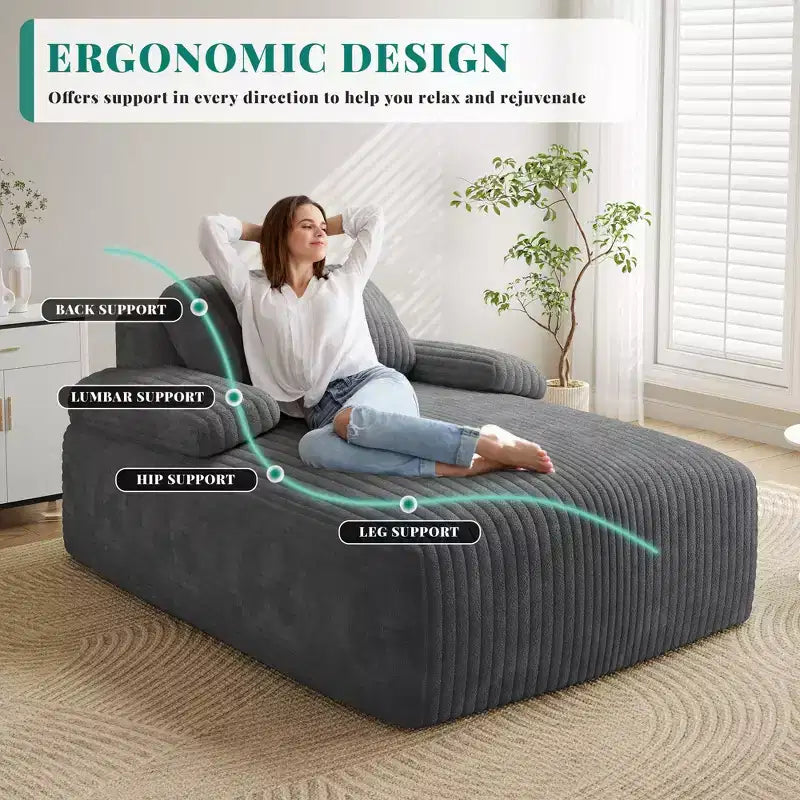 Sedia a sdraio da interno 48 pollici, oversize, in velluto a coste, senza struttura, divano letto, nessun montaggio richiesto, grigio