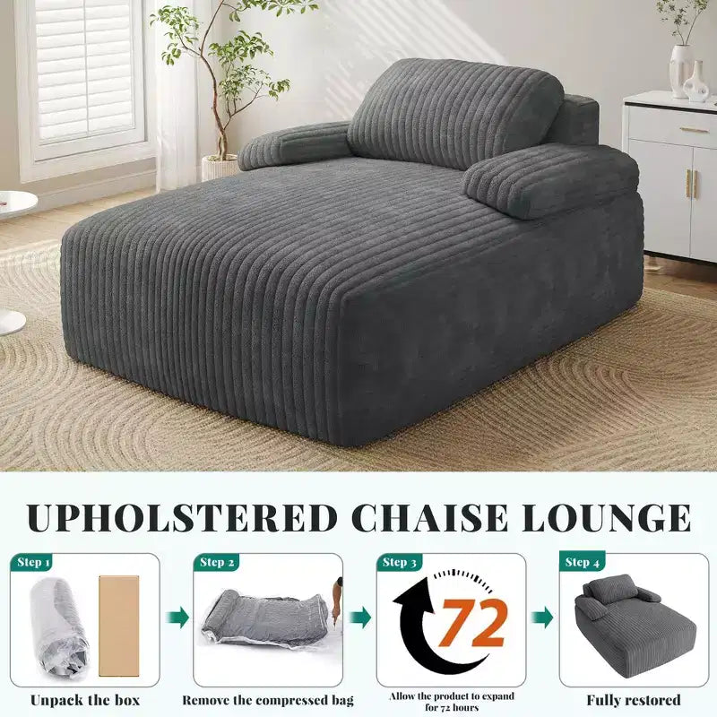 Sedia a sdraio da interno 48 pollici, oversize, in velluto a coste, senza struttura, divano letto, nessun montaggio richiesto, grigio