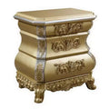 Royal Hampton Nightstand with Bombe Shaped and 3 Carved Drawers, Gold