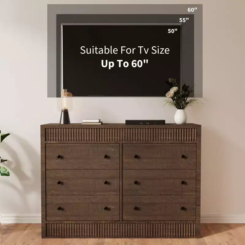 Cassettiera scanalata a 7 cassetti, cassettiera moderna in legno da 54" con cassetti scorrevoli e sicurezza antiribaltamento, per camera da letto, soggiorno o ingresso