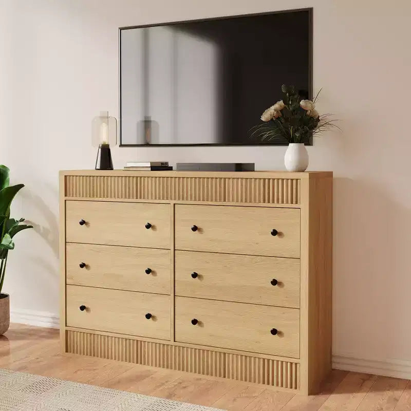 Cassettiera scanalata a 7 cassetti, cassettiera moderna in legno da 54" con cassetti scorrevoli e sicurezza antiribaltamento, per camera da letto, soggiorno o ingresso