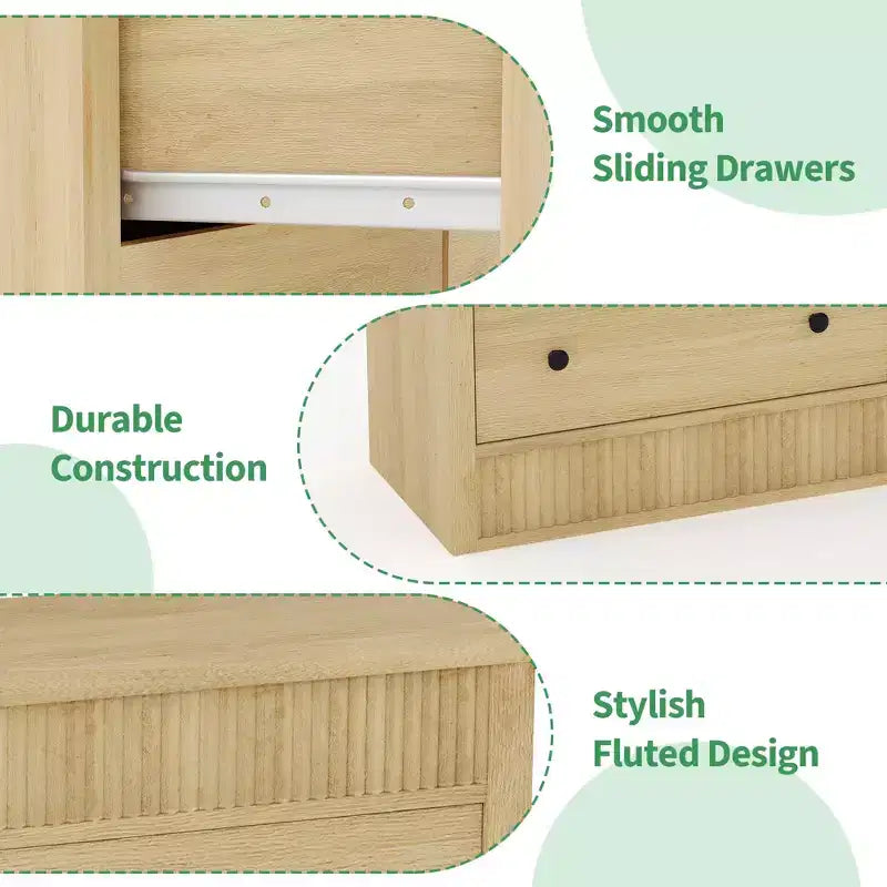 Cassettiera scanalata a 7 cassetti, cassettiera moderna in legno da 54" con cassetti scorrevoli e sicurezza antiribaltamento, per camera da letto, soggiorno o ingresso