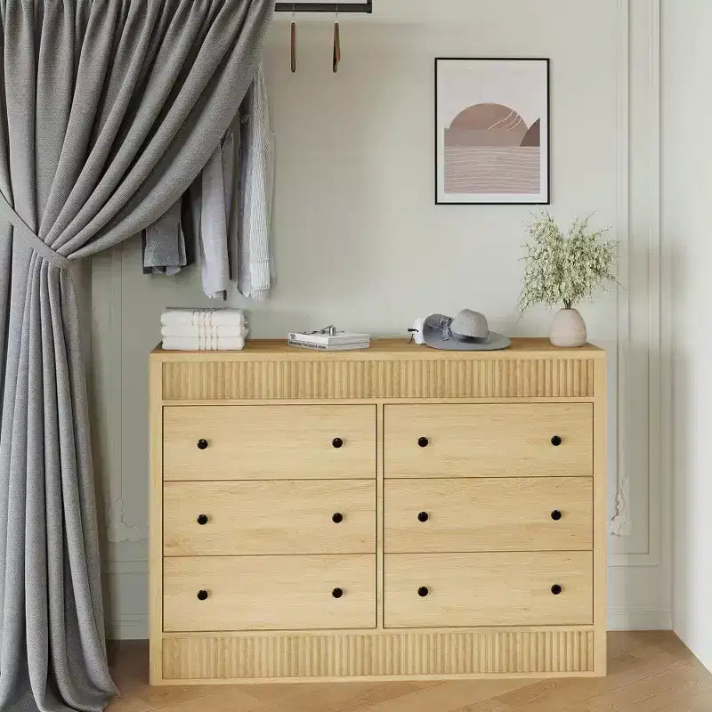 Cassettiera scanalata a 7 cassetti, cassettiera moderna in legno da 54" con cassetti scorrevoli e sicurezza antiribaltamento, per camera da letto, soggiorno o ingresso
