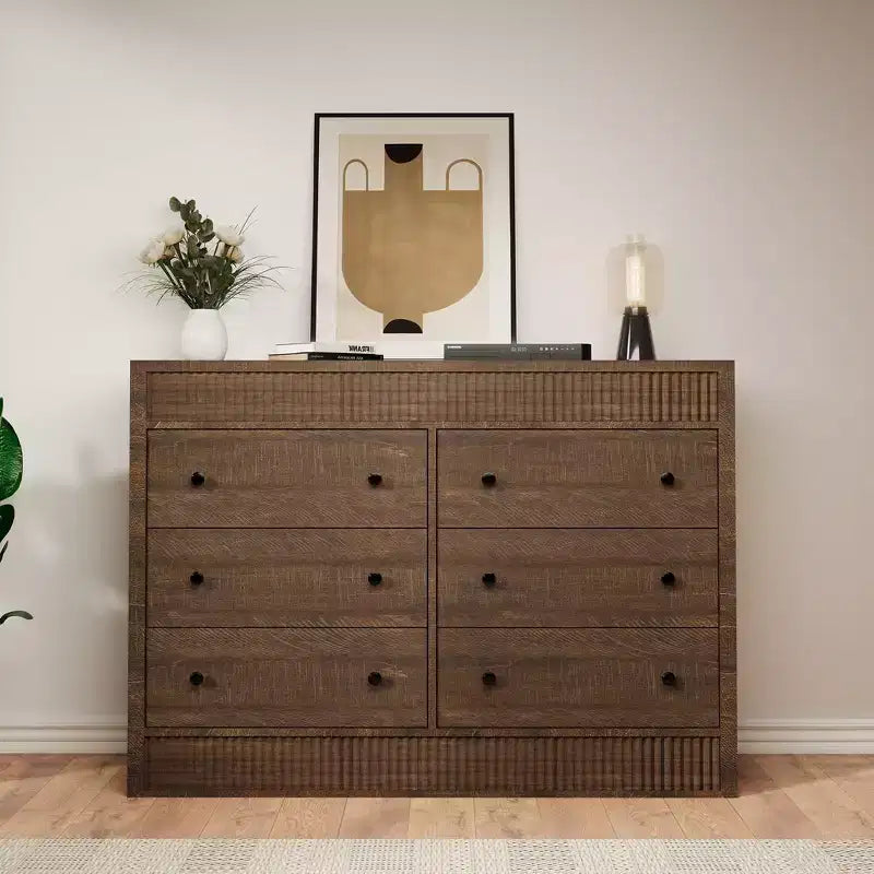 Cassettiera scanalata a 7 cassetti, cassettiera moderna in legno da 54" con cassetti scorrevoli e sicurezza antiribaltamento, per camera da letto, soggiorno o ingresso