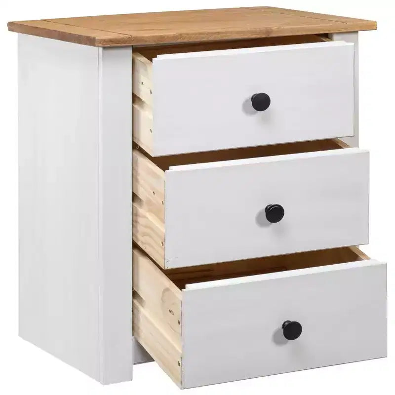 Comodino con 3 cassetti, comodino contenitore in legno di pino