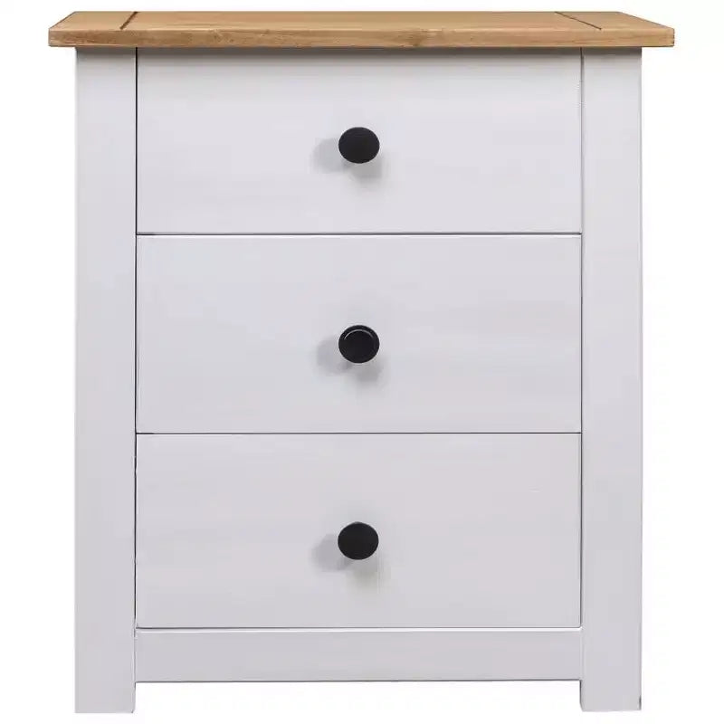Comodino con 3 cassetti, comodino contenitore in legno di pino