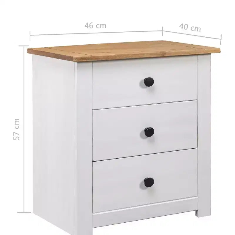 Comodino con 3 cassetti, comodino contenitore in legno di pino