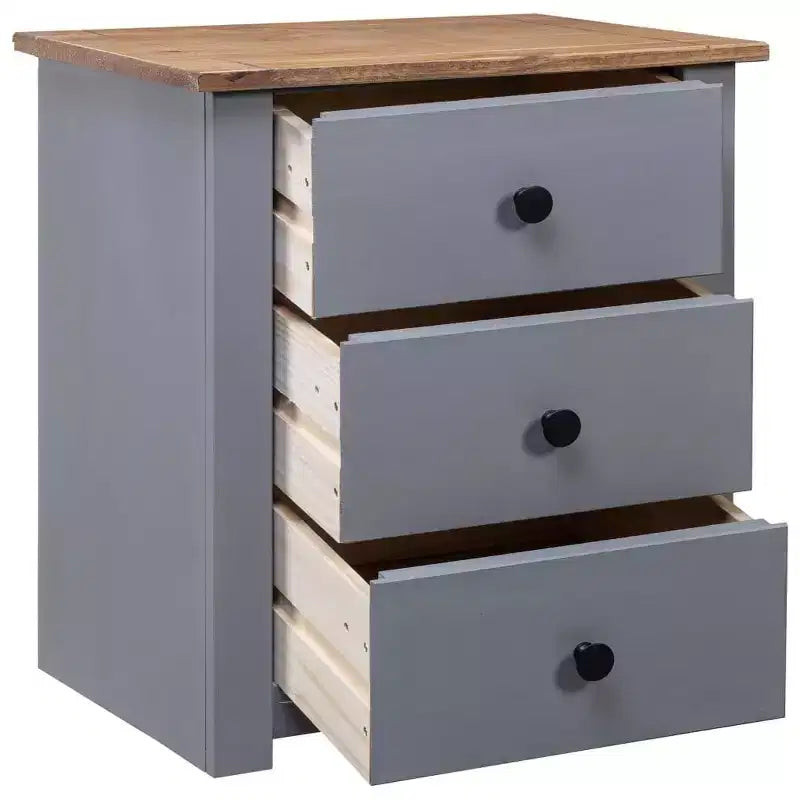 Comodino con 3 cassetti, comodino contenitore in legno di pino
