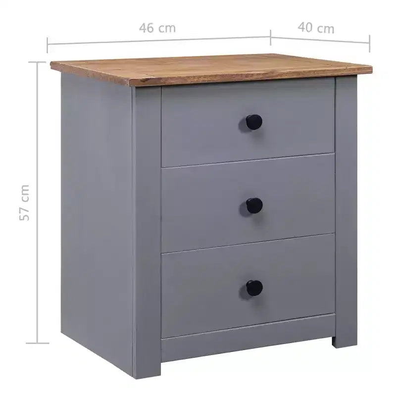 Comodino con 3 cassetti, comodino contenitore in legno di pino