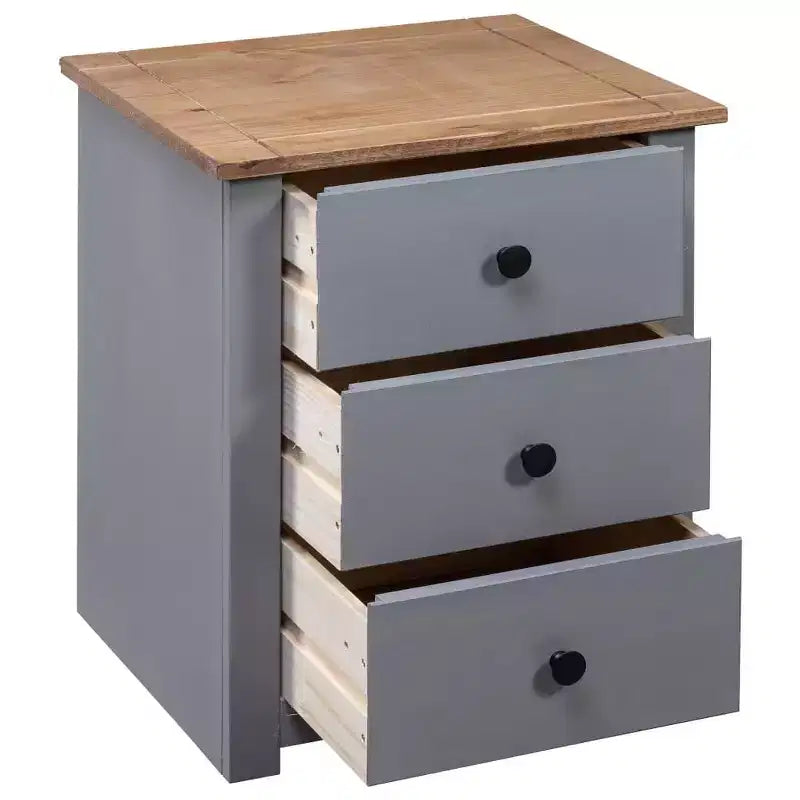 Comodino con 3 cassetti, comodino contenitore in legno di pino