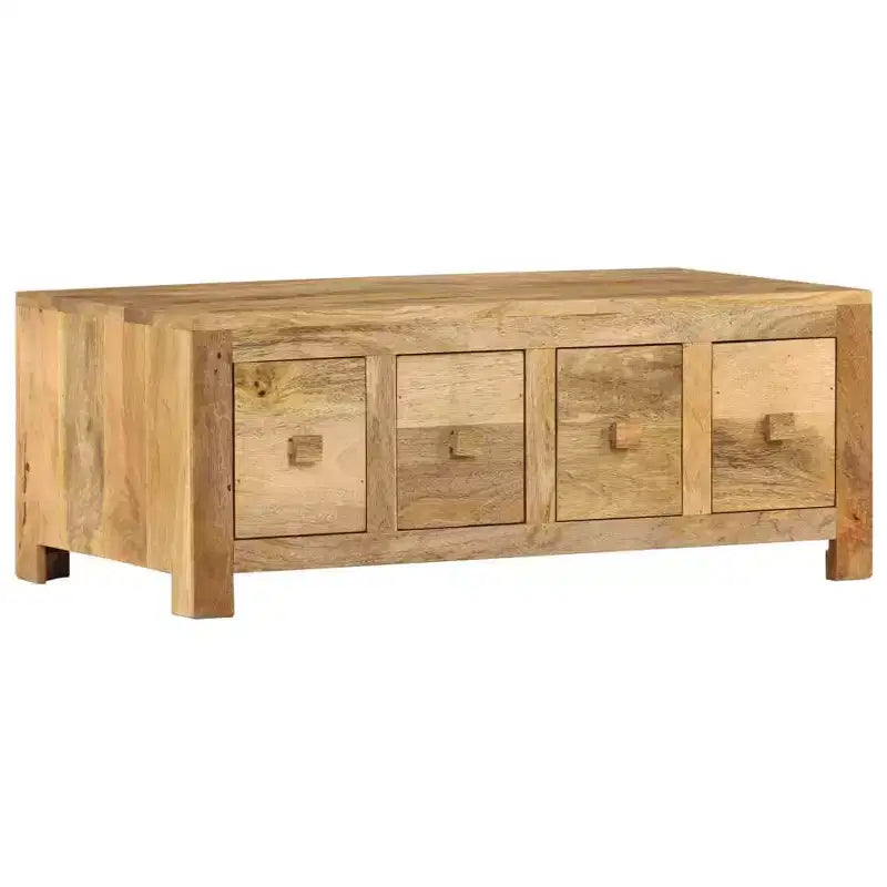 Tavolino da salotto con 4 cassetti 90x50x35 cm in legno massello di mango
