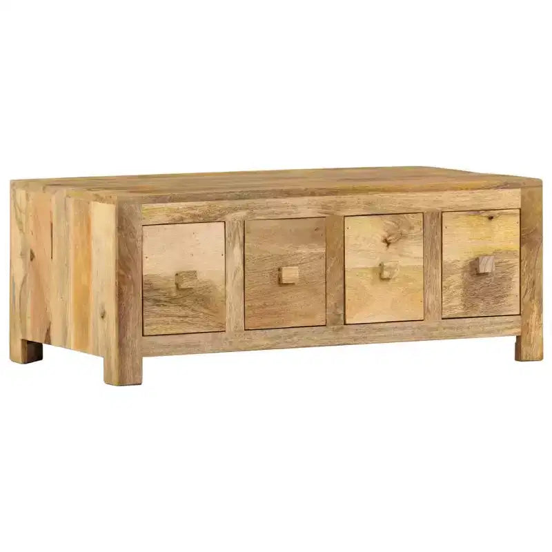 Tavolino da salotto con 4 cassetti 90x50x35 cm in legno massello di mango