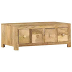 Tavolino da salotto con 4 cassetti 90x50x35 cm in legno massello di mango
