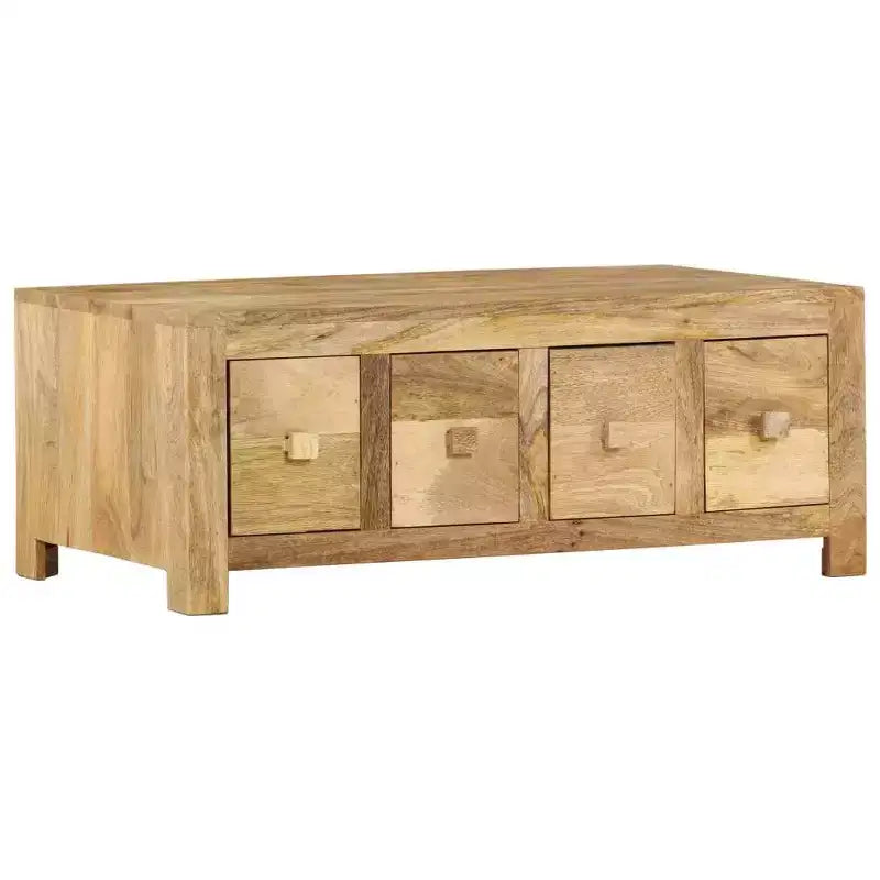 Tavolino da salotto con 4 cassetti 90x50x35 cm in legno massello di mango
