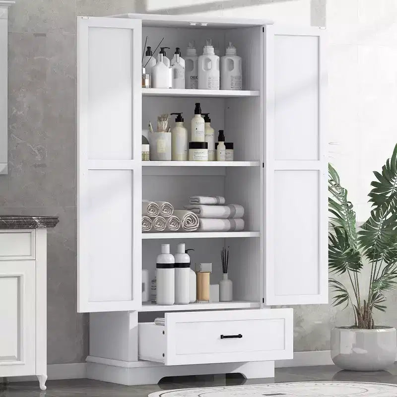 Armadietto Alto da Bagno da 175 cm, Mobile Dispensa Autoportante da Cucina con Ripiani Regolabili, Armadietto Bagno Accento per Soggiorno Lavanderia