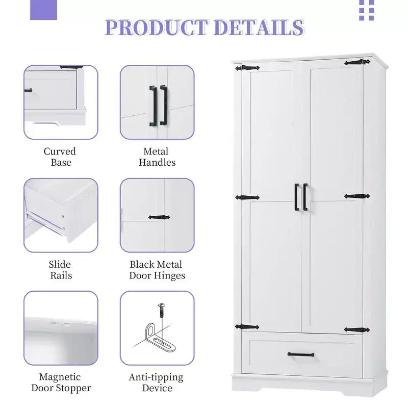 Armadietto Alto da Bagno da 175 cm, Mobile Dispensa Autoportante da Cucina con Ripiani Regolabili, Armadietto Bagno Accento per Soggiorno Lavanderia