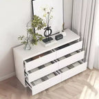 Comò a 6 cassetti bianco, Comò moderno per camera da letto con piano spazioso, Armadio contenitore in legno con maniglie a scomparsa
