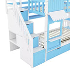Struttura del letto a castello singolo a forma di castello con 2 cassetti, 3 ripiani e scivolo, letto a soppalco da principessa per bambini e bambine