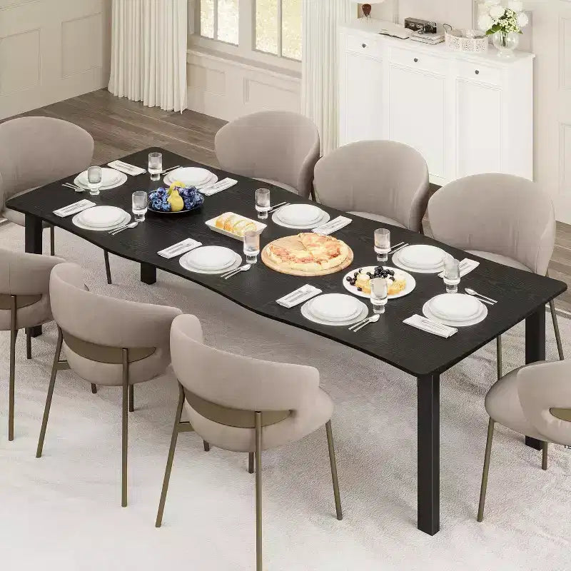 Tavolo da Pranzo Rustico Moderno, piano spesso in MDF con bordo ondulato e struttura in metallo, impermeabile e antigraffio, 6-8 posti, montaggio semplice