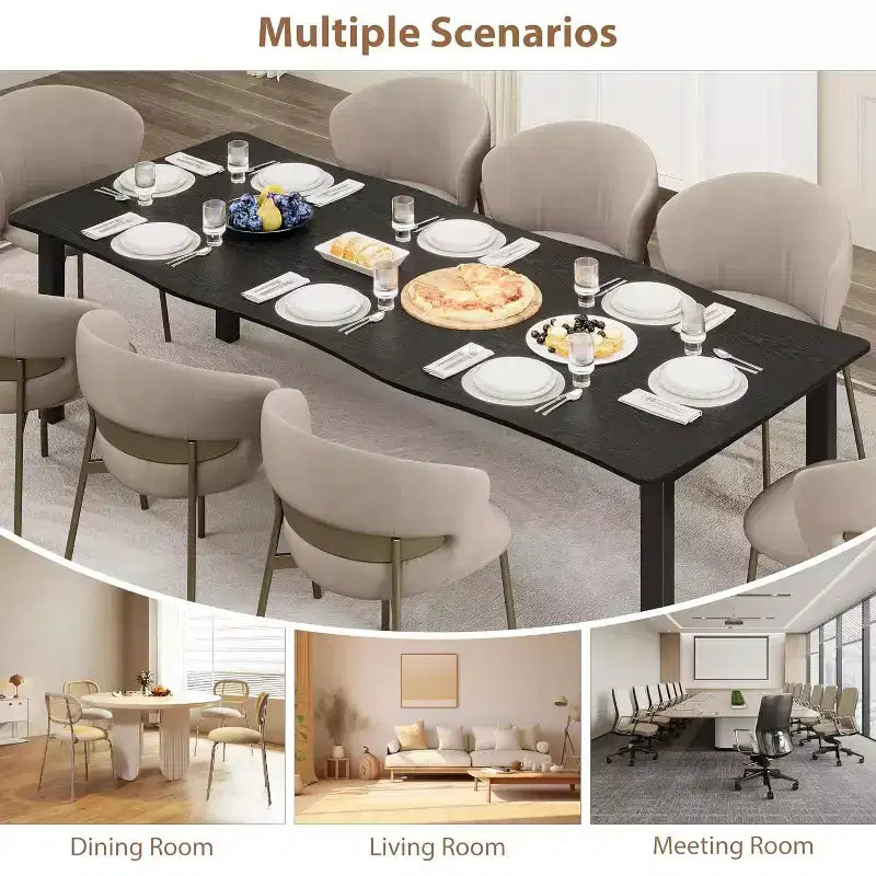 Tavolo da Pranzo Rustico Moderno, piano spesso in MDF con bordo ondulato e struttura in metallo, impermeabile e antigraffio, 6-8 posti, montaggio semplice