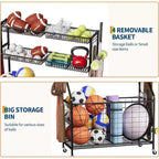 Organizzatore per attrezzature sportive, organizer per giocattoli sportivi da garage di grande capacità con ganci e cestini, carrello porta palloni mobile con ruote per l'organizzazione di giocattoli e attrezzature