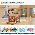 Organizzatore per attrezzature sportive, organizer per giocattoli sportivi da garage di grande capacità con ganci e cestini, carrello porta palloni mobile con ruote per l'organizzazione di giocattoli e attrezzature