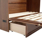 Struttura letto a scomparsa matrimoniale con porta USB e cassetto portaoggetti per camera da letto/camera degli ospiti, letto in legno di pino con decorazione in rattan
