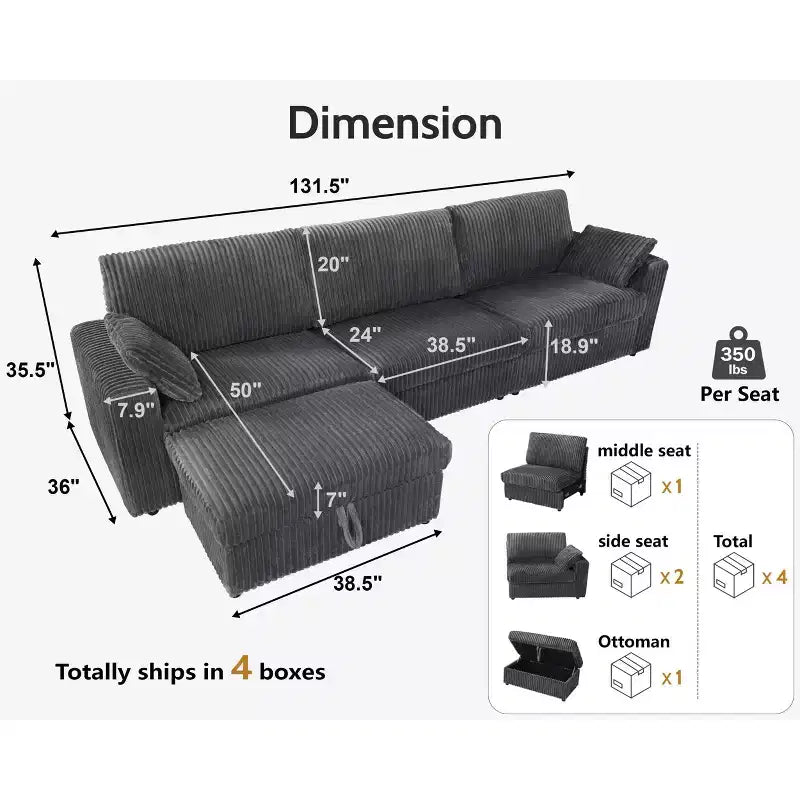 Modulares Cord-Sofaelement von Dyonery mit abnehmbaren, waschbaren Bezügen