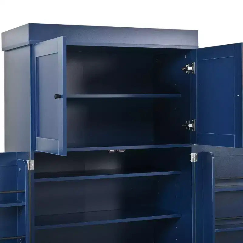 Despensa de cocina independiente de 77 pulgadas de alto, armario de almacenamiento estilo granja con estantes ajustables, estantes en las puertas, cajones y botelleros - ModernLuxe