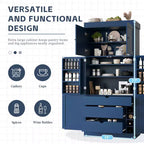 Despensa de cocina independiente de 77 pulgadas de alto, armario de almacenamiento estilo granja con estantes ajustables, estantes en las puertas, cajones y botelleros - ModernLuxe