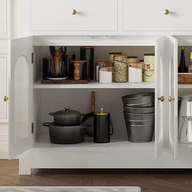 Opbergkast van 55 inch, smal buffet- en dressoirkast met 3 laden en 4 deuren voor keuken, eetkamer en woonkamer