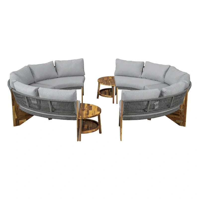 Conjunto de asientos para exterior para 6 personas con cojines y 1 mesa de centro
