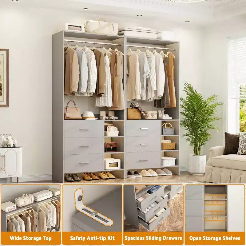 Set Besiost di 4 organizzatori per armadio con cassetti in legno e aste appendiabiti