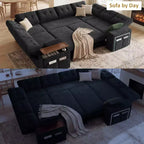 Divano componibile letto modulare Dyonery 112 con letto estraibile, divano componibile a U con contenitore, sedute extra larghe e profonde per il soggiorno