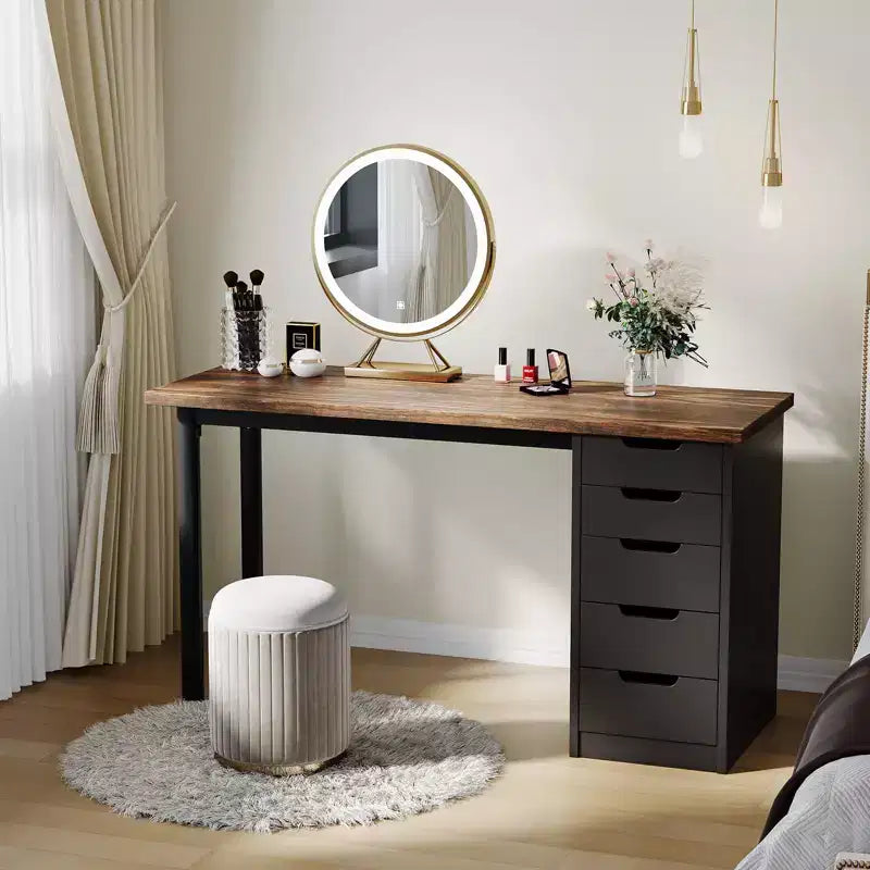 Computerbureau van 47 inch met 5 opbergladen, omkeerbare moderne rustieke studie- en schrijftafel, thuiswerkplek voor kleine ruimtes