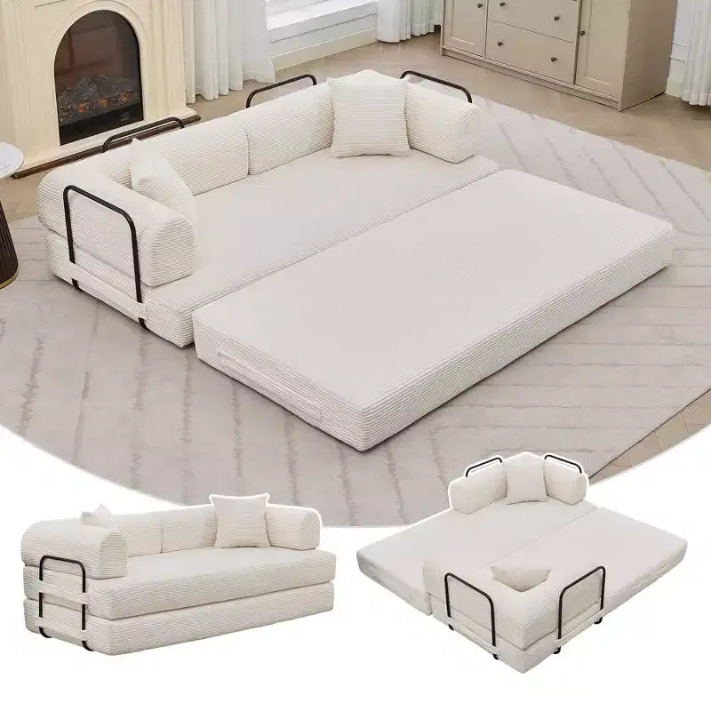 Sofá cama convertible 4 en 1, colchón de suelo plegable de pana sin armazón de 79 pulgadas con almohada, sofá biplaza sin montaje para apartamentos pequeños